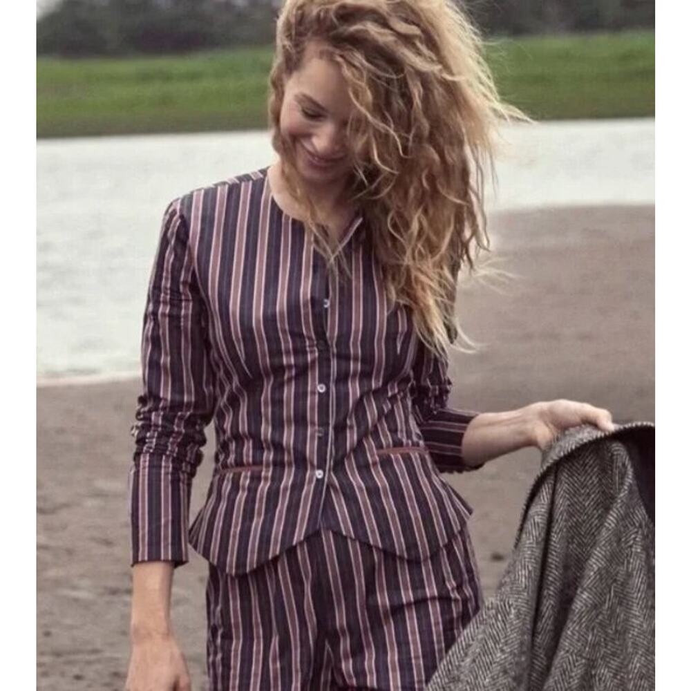 DOEN Sz XS Daena Brown Black Hudson Stripe Shirt Blouse Top